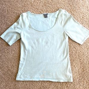 Ann Taylor Short Sleeved, Light Blue Sweater w/ Detailed Stitching - Med